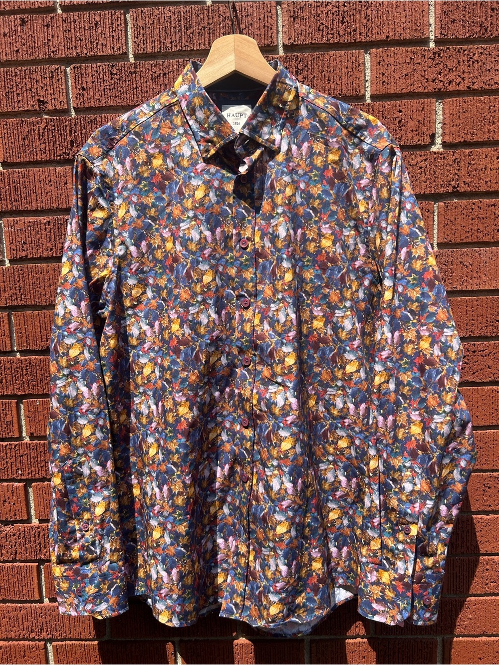 HAUPT 1926 Modern Fit Autumn Leaves Print Dress Shirt | 15.5 (39/40)
